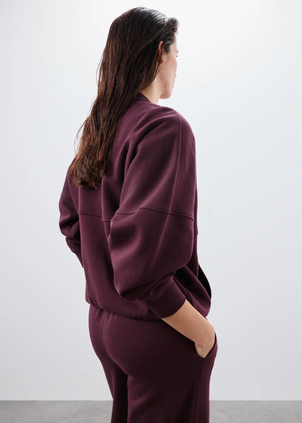 Burgundy Zip Through Crew Neck Jacket - XS Image 2
