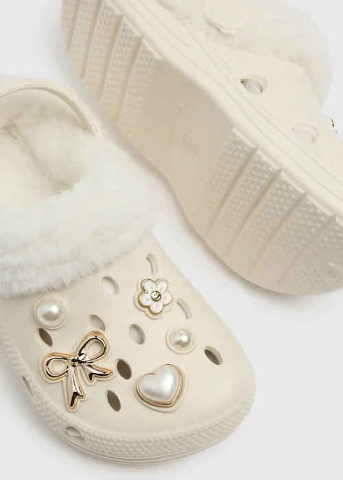 Girl Cream Pearl Bow Clogs (Younger 8-Older 6) - 8-9 Infants Image 2