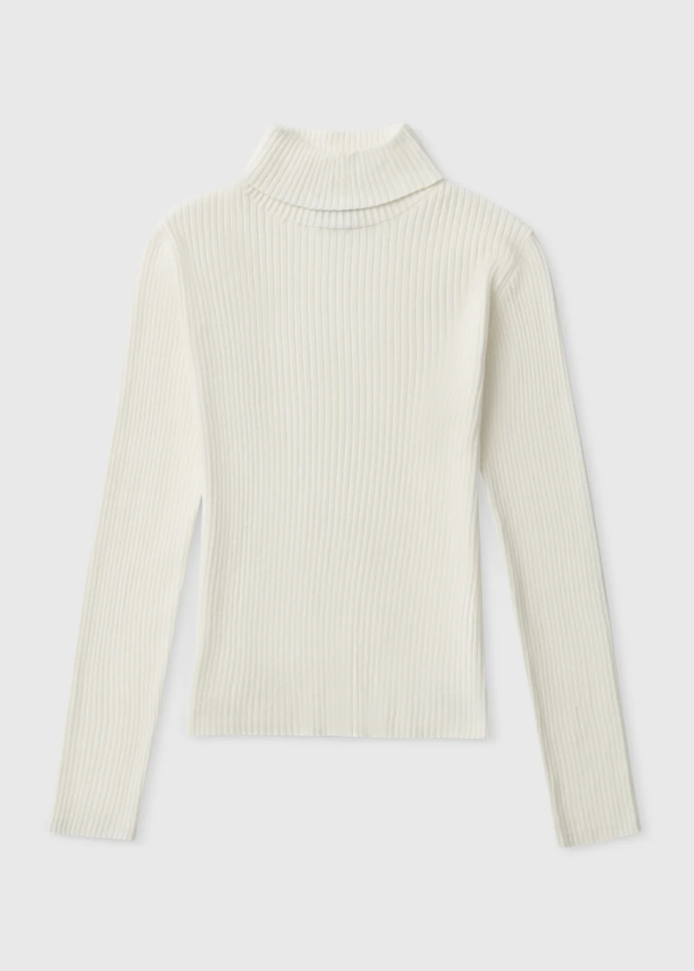 Girls Cream Rib Knitted Roll Neck Top (7-15yrs) - 7 Yrs Image 1