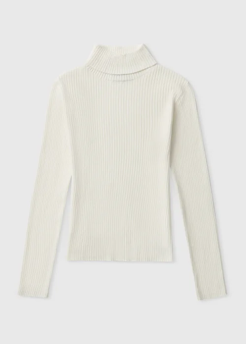 Girls Cream Rib Knitted Roll Neck Top (7-15yrs) - 7 Yrs Image 1