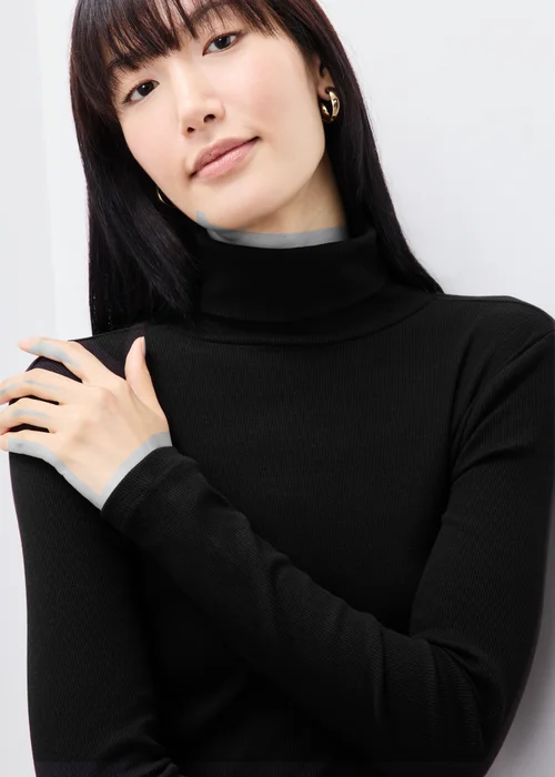 Black Ribbed Roll Neck Top - 8 Image 4