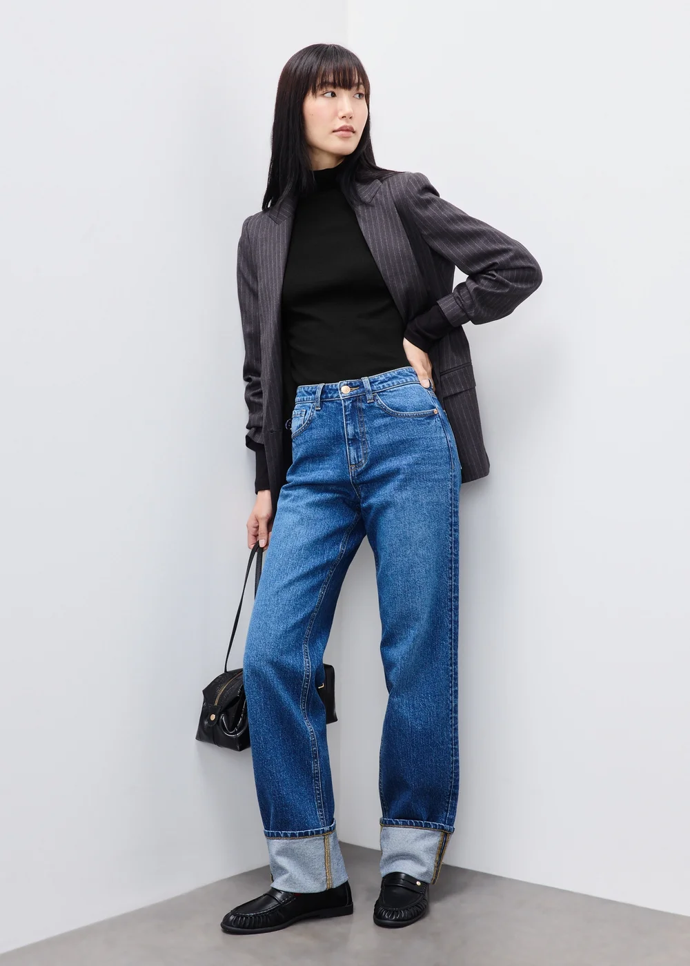 Black Ribbed Roll Neck Top - 8 Image 2