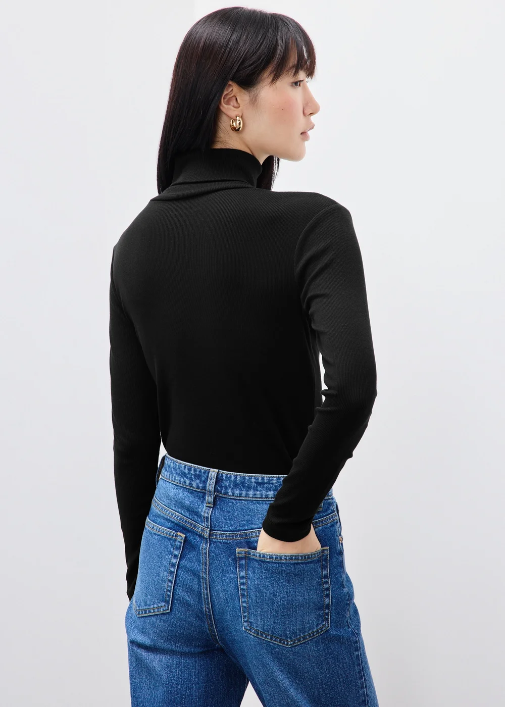 Black Ribbed Roll Neck Top - 8 Image 3