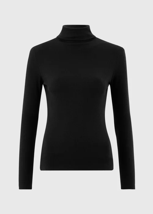 Black Ribbed Roll Neck Top - 8 Image 5