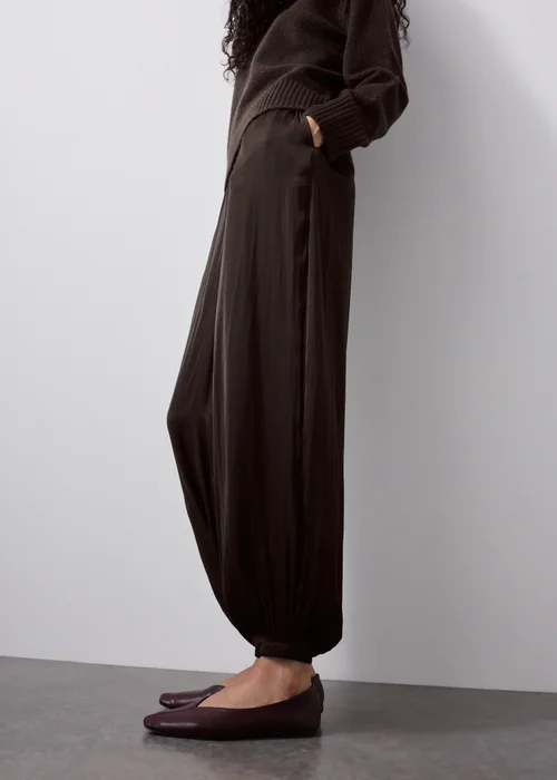 Chocolate Brown Satin Co-Ord Balloon Trousers - 8/L29 Image 3