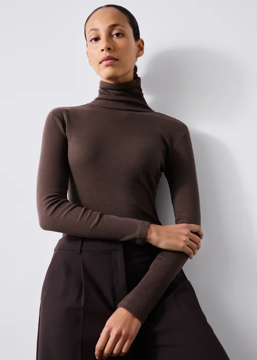 Chocolate Ribbed Roll Neck Top - 8 Image 1