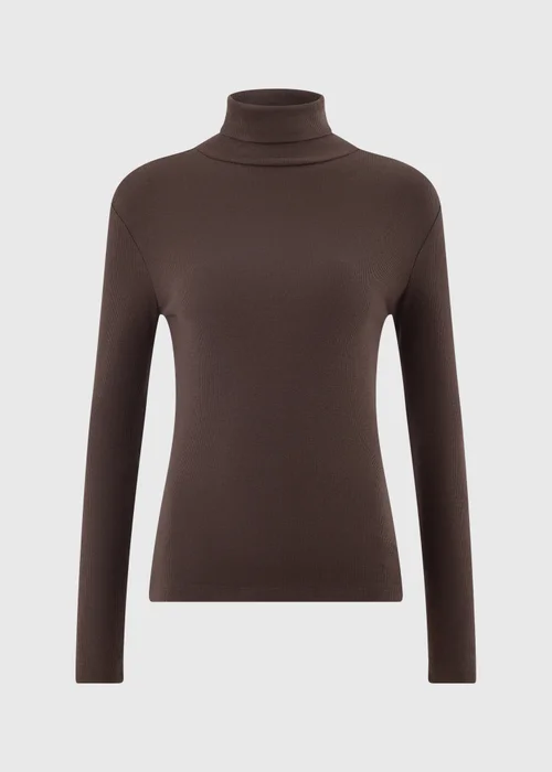 Chocolate Ribbed Roll Neck Top - 8 Image 3
