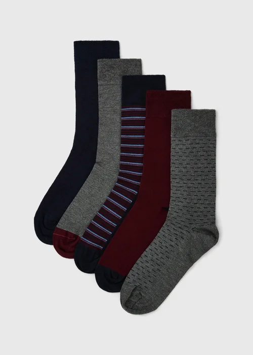 5 Pack Burgundy Flexi Top Socks - 6-8.5 Image 1