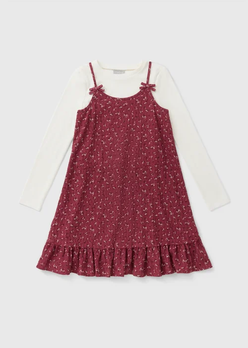 Girls Berry 2 in 1 Crinkle Floral Dress (7-15yrs) - 7 Yrs Image 1