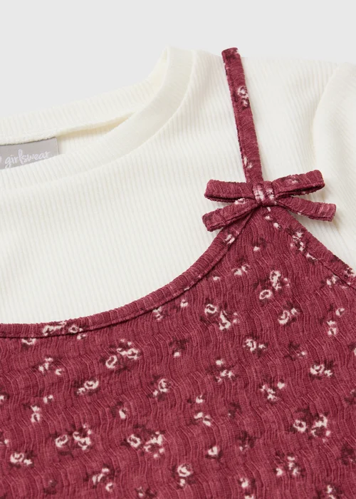 Girls Berry 2 in 1 Crinkle Floral Dress (7-15yrs) - 7 Yrs Image 2