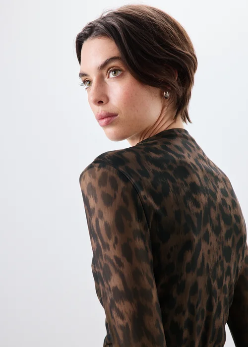 Brown Animal Print Mesh Top - 8 Image 3