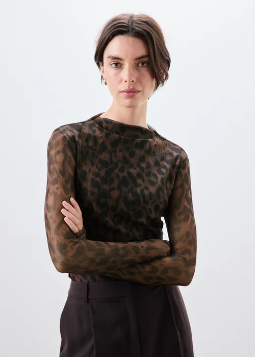 Brown Animal Print Mesh Top - 8 Image 1