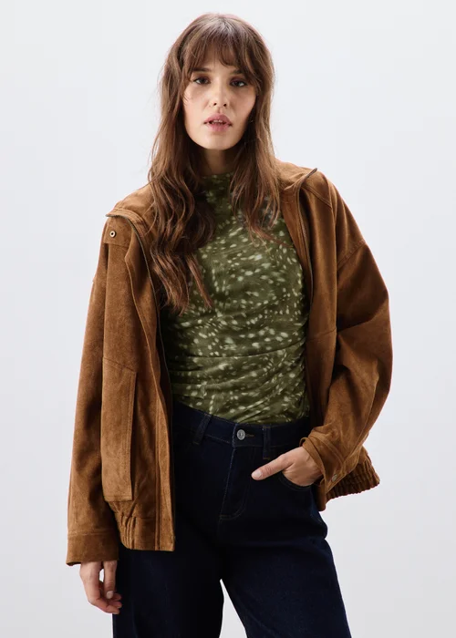 Khaki Animal Print Mesh Top - 8 Image 2