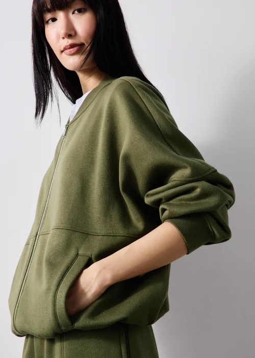 Khaki Zip Front Bomber Sweatshirt - XS Image 3