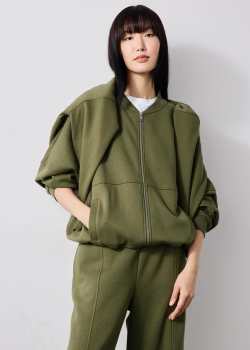 Khaki Zip Front Bomber Sweatshirt - XS Image 1