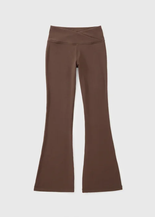 Girls Brown Cross Waist Flare Leggings (7-15yrs) - 7 Yrs Image 1