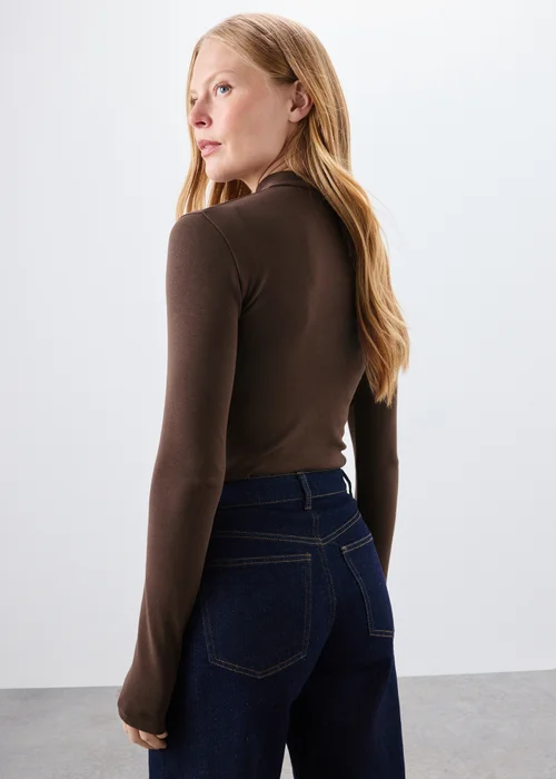 Chocolate Brown Funnel Neck Top - 8 Image 2