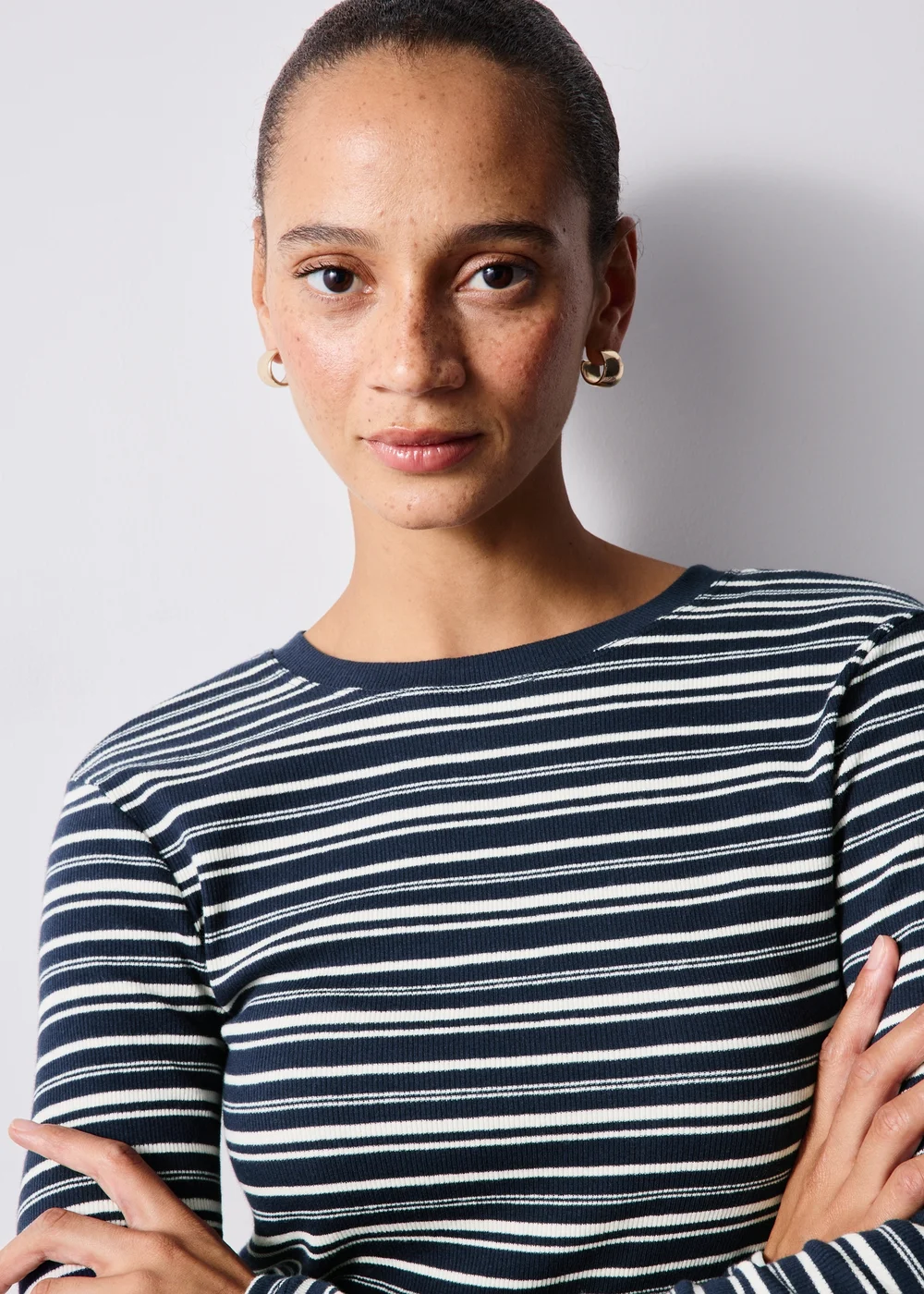 Navy Ribbed Striped Fitted Top - 8 Image 3