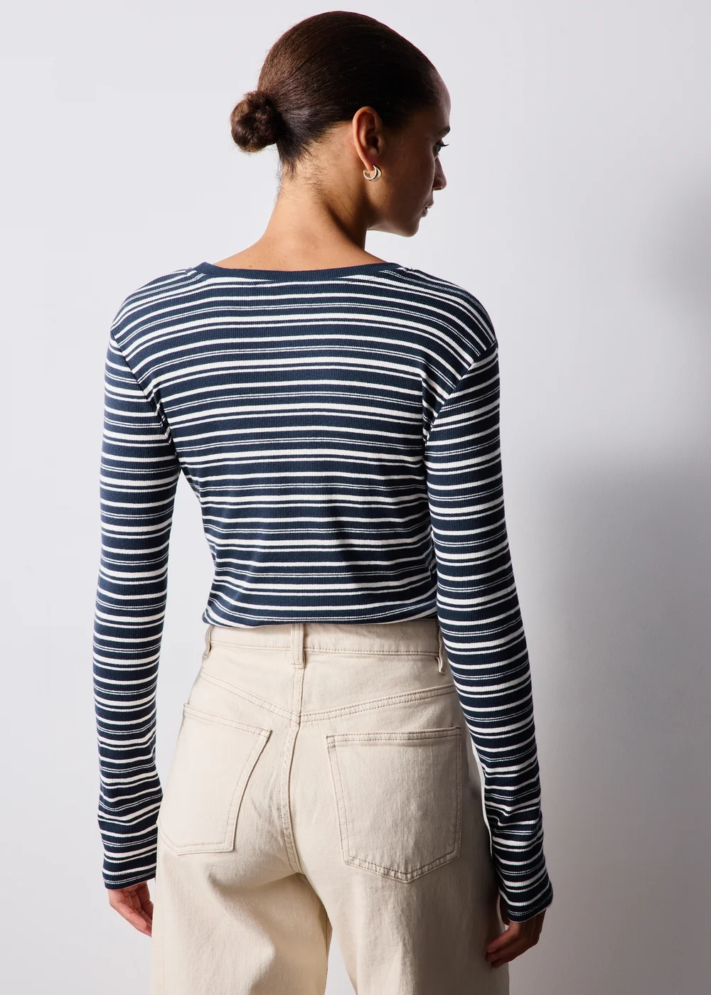 Navy Ribbed Striped Fitted Top - 8 Image 4
