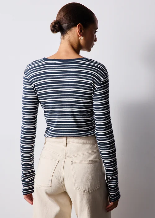 Navy Ribbed Striped Fitted Top - 8 Image 4