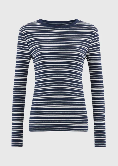 Navy Ribbed Striped Fitted Top - 8 Image 5