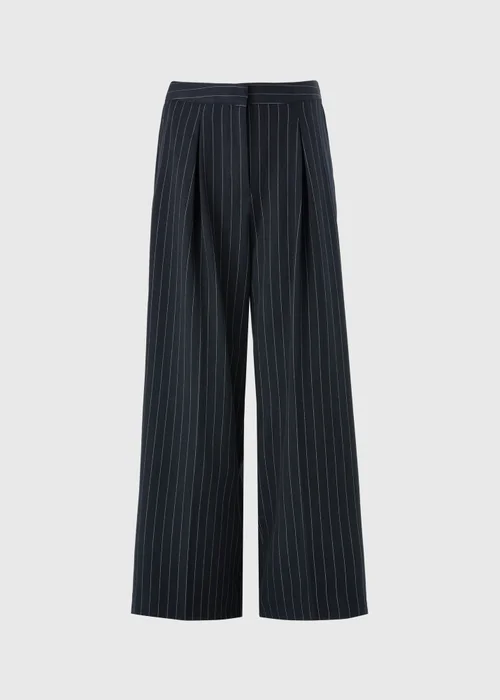 Navy Pinstripe Palazzo Trousers - 8/L29 Image 4