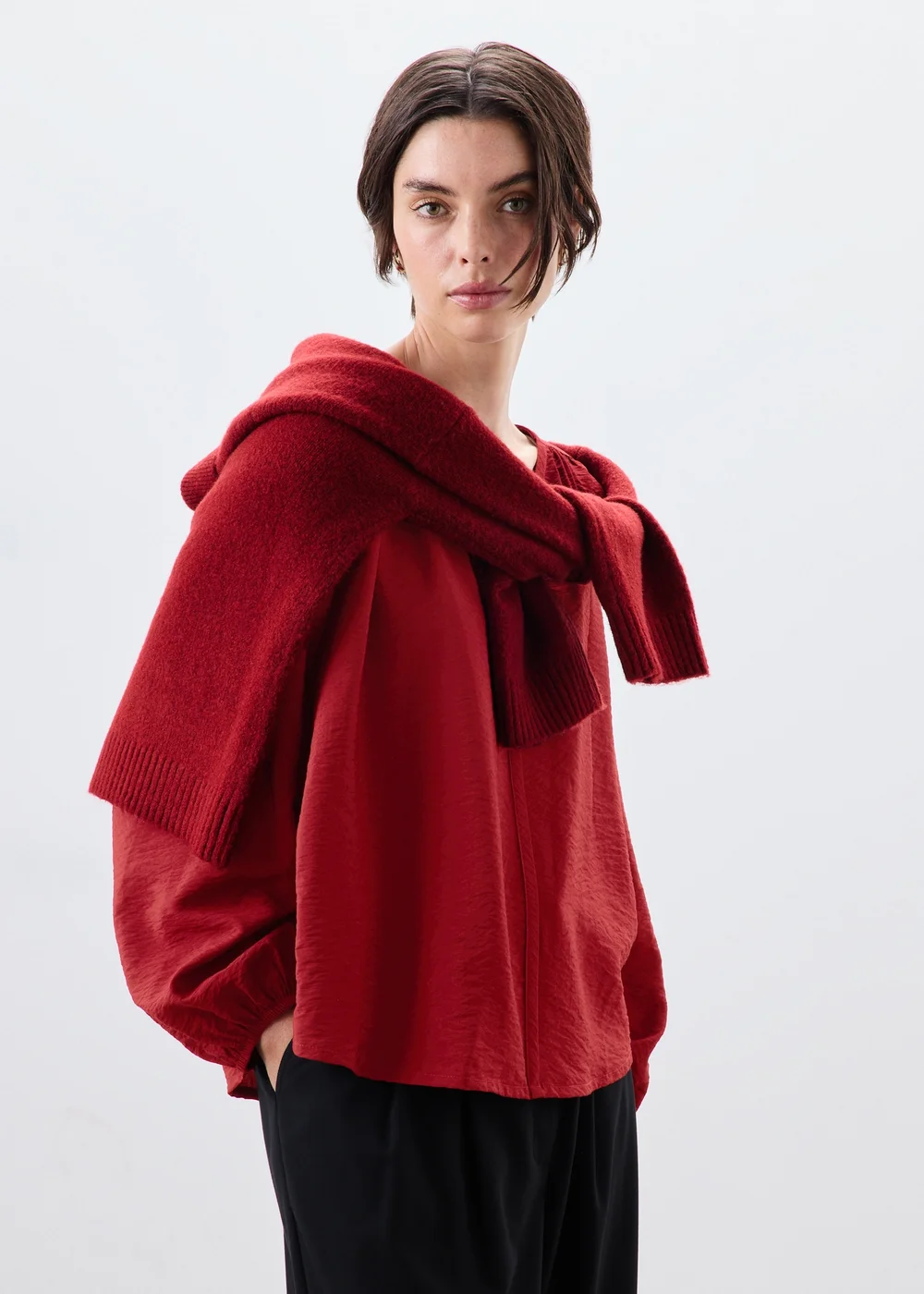 Red Popover Long Sleeve Blouse - 8 Image 1