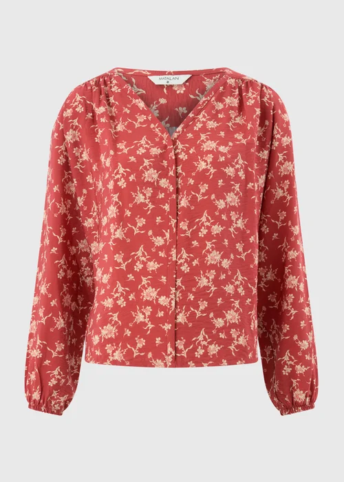 Red Ditsy Floral Popover Blouse - 8 Image 4