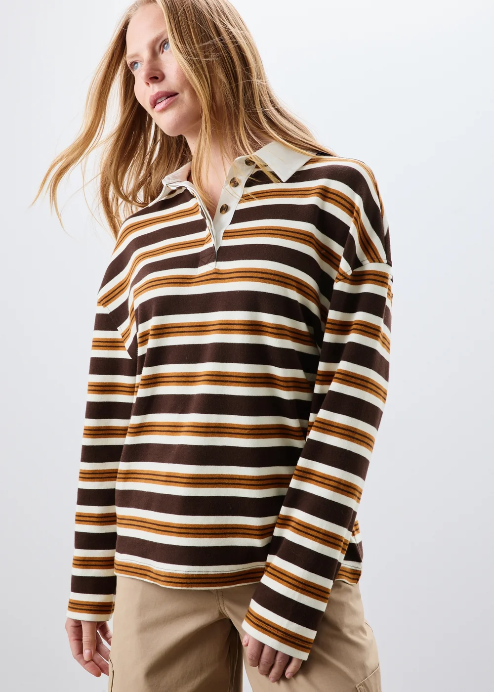 Chocolate Brown Striped Rugby Top - 8 Image 1