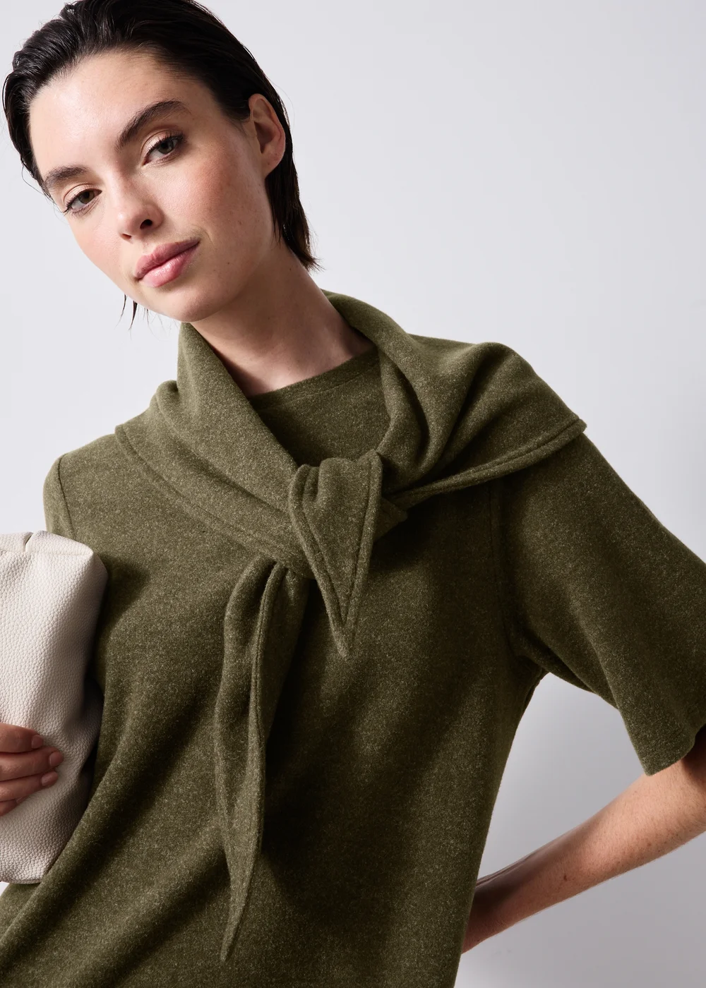 Khaki Scarf Neck Cosy Midaxi Dress - 8 Image 1