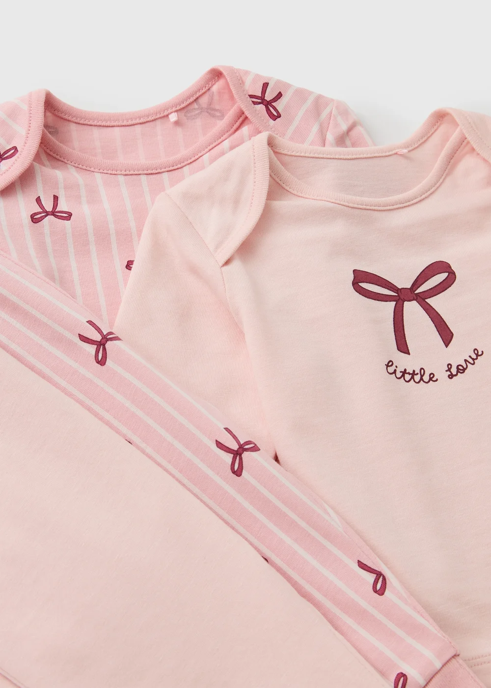 2 Pack Baby Pink Bow Design Pyjamas (0-23mths) - 0-3 months Image 2