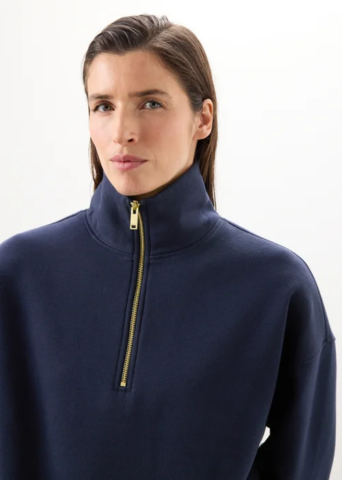 Navy Half Zip High Collar Jumper - XS Image 3