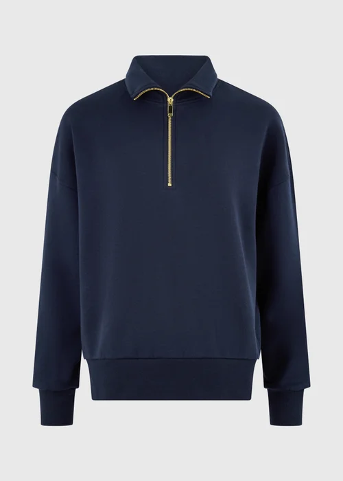 Navy Half Zip High Collar Jumper - XS Image 5