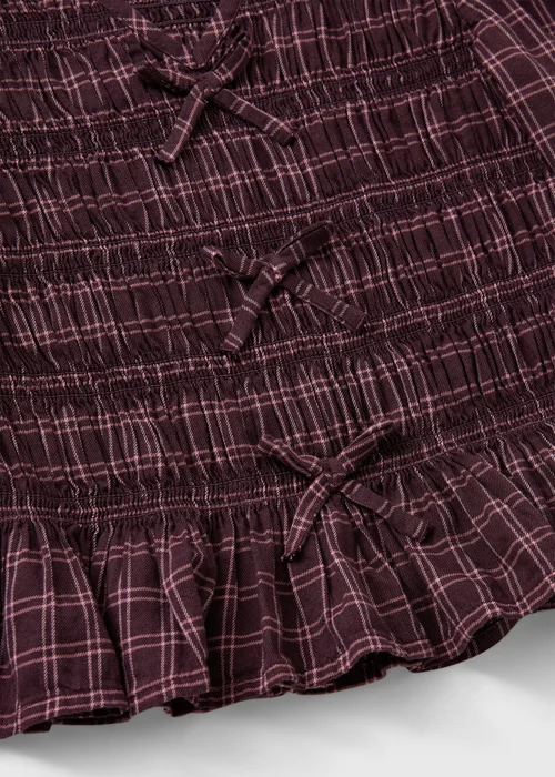 Girls Burgundy Shirred Check Top (7-15yrs) - 7 Yrs Image 2