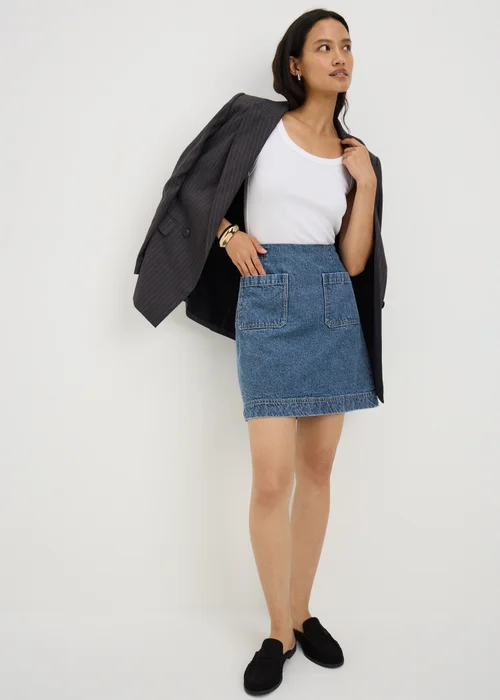 Mid Wash Double Pocket Denim Mini Skirt - 8 Image 1