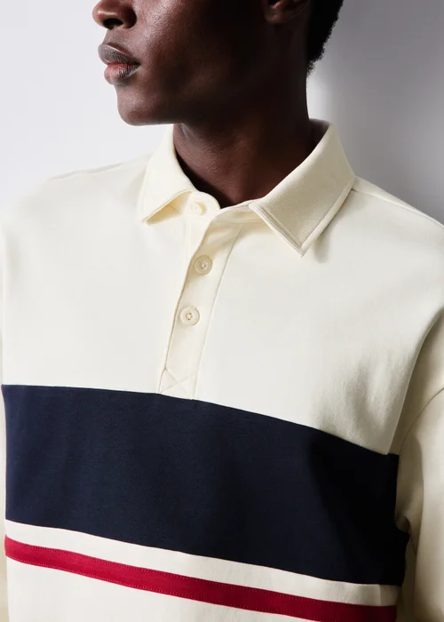 Ecru Long Sleeve Striped Rugby Polo Shirt - XS Image 3