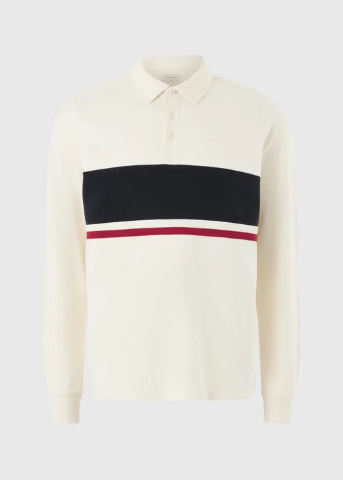 Ecru Long Sleeve Striped Rugby Polo Shirt - XS Image 4