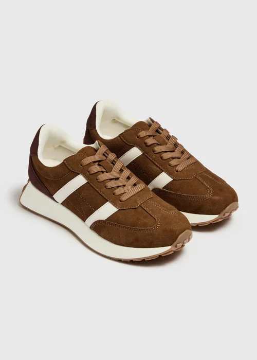 Brown Retro Runner Trainer - 4 Image 1