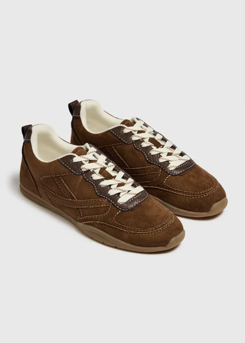 Chocolate Retro Faux Suede Trainers - 3 Image 3