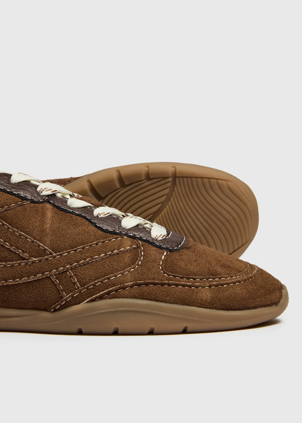 Chocolate Retro Faux Suede Trainers - 3 Image 4