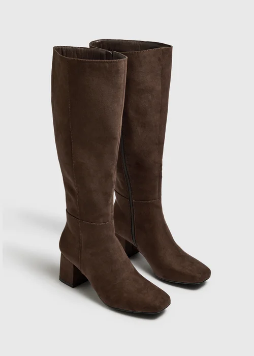 Brown Knee High Low Block Boots - 4 Image 1
