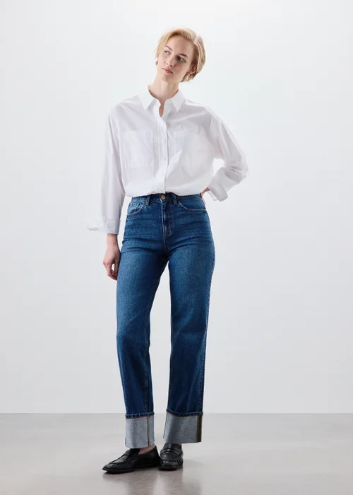 Midwash Stretch Straight Leg Mid Rise Turn Up Jeans - 24/L29 Image 3