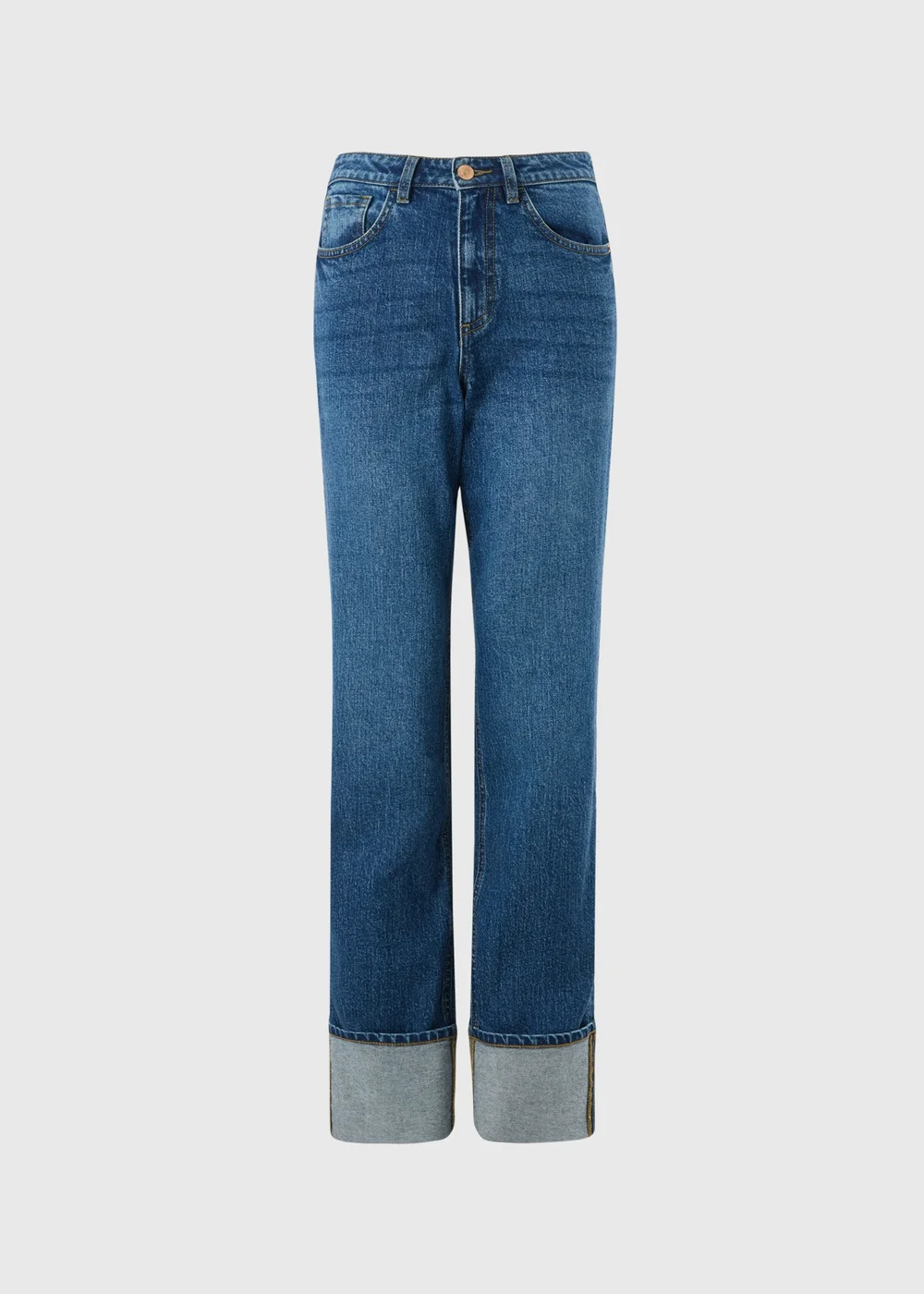 Midwash Stretch Straight Leg Mid Rise Turn Up Jeans - 24/L29 Image 5