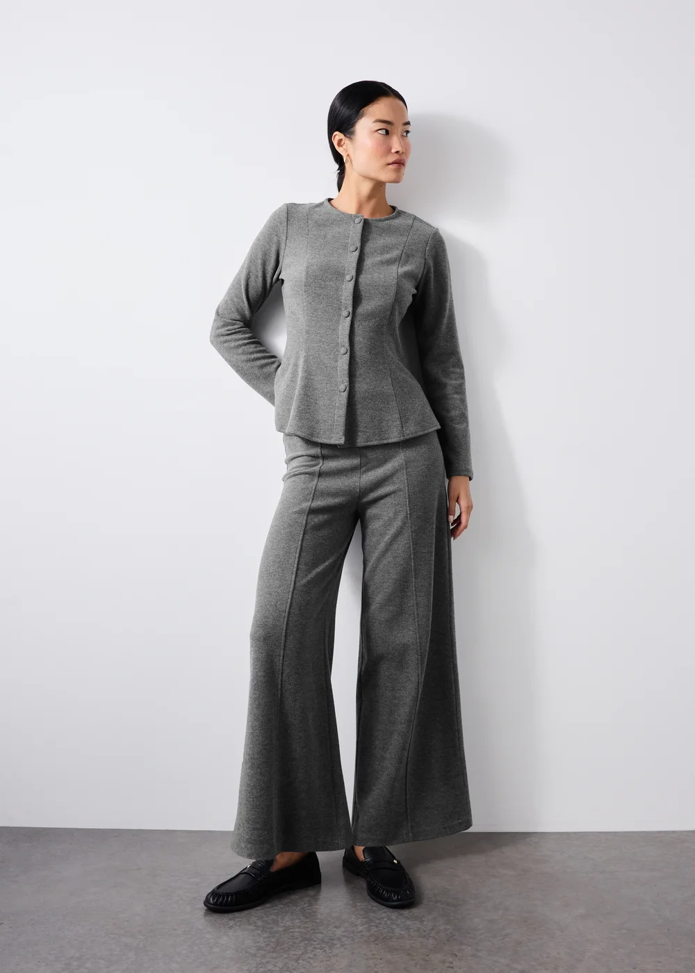 Charcoal Soft Touch Wide Leg Co Ord Trousers - 8/L29 Image 1