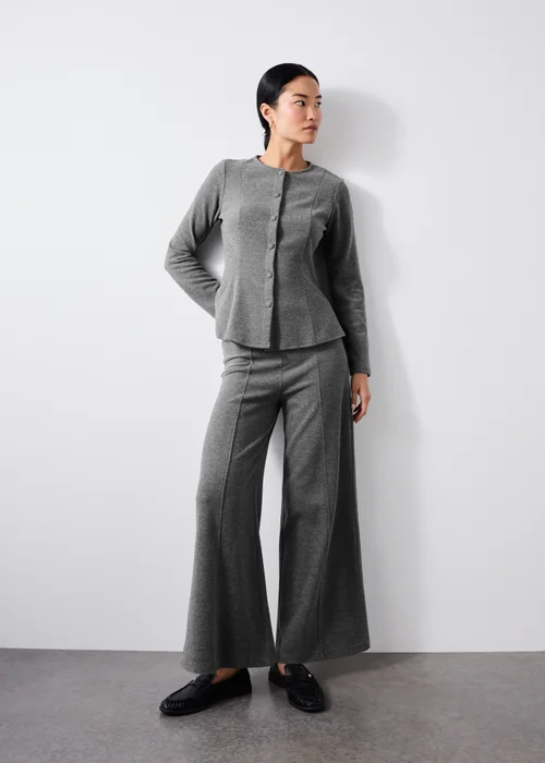 Charcoal Soft Touch Wide Leg Co Ord Trousers - 8/L29 Image 1