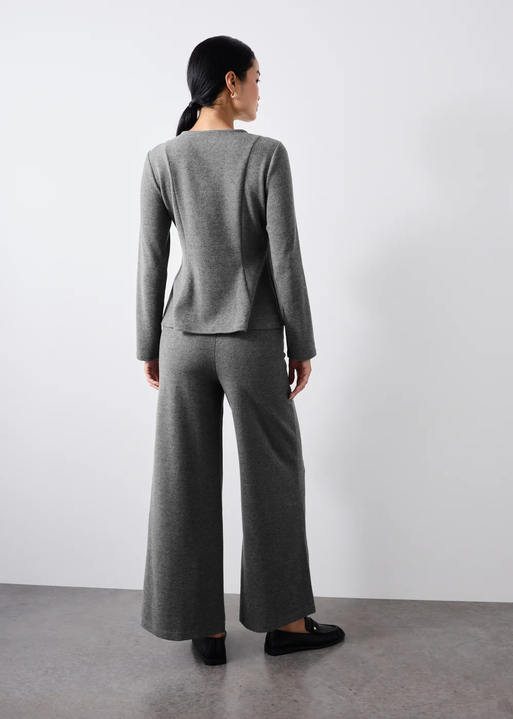 Charcoal Soft Touch Wide Leg Co Ord Trousers - 8/L29 Image 2