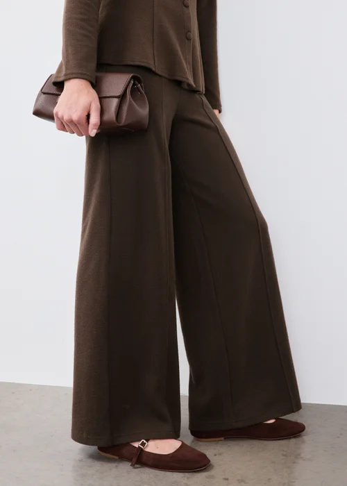 Chocolate Brown Soft Touch Wide Leg Co Ord Trousers - 12/L31 Image 1