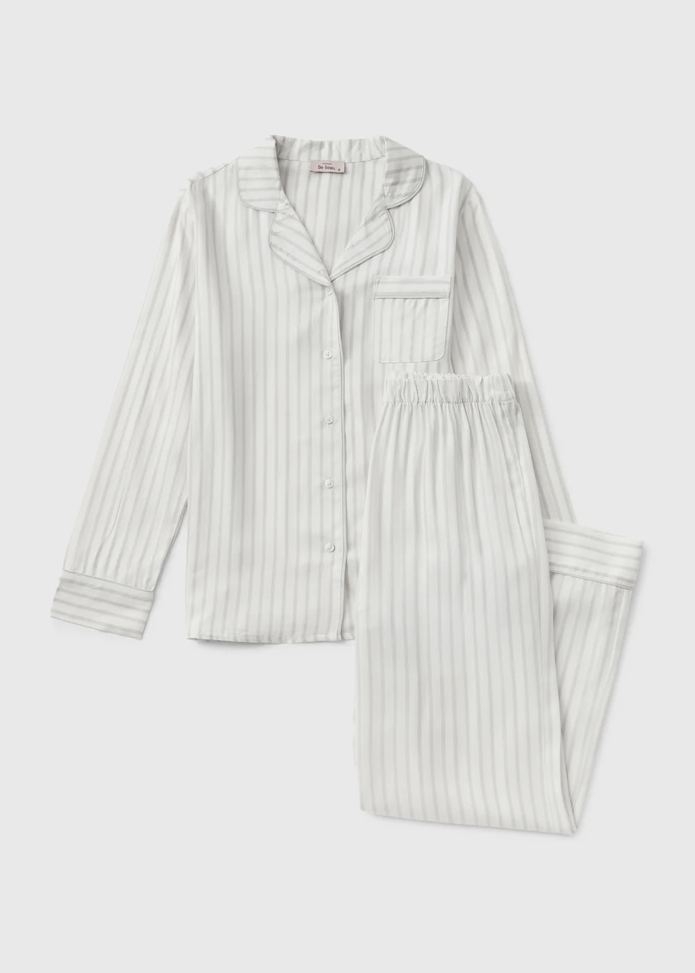 Grey Striped Woven Button Pyjama Set - 8 Image 1