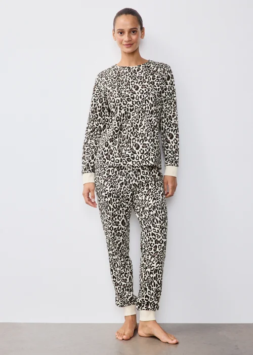 Brown Leopard Cuffed Pyjama Set - XS Image 1