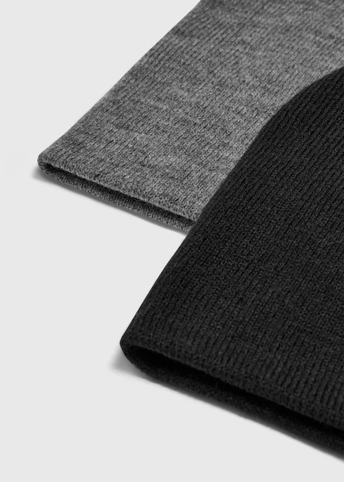2 Pack Navy & Grey Beanie Hats - One Size Image 2